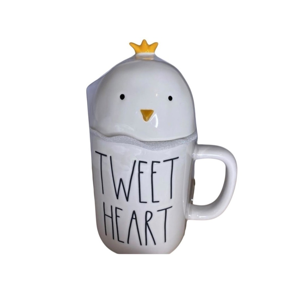 Rae Dunn Tweet Heart Mug with Chick Topper Lid Magenta Artisan‎ Collection White